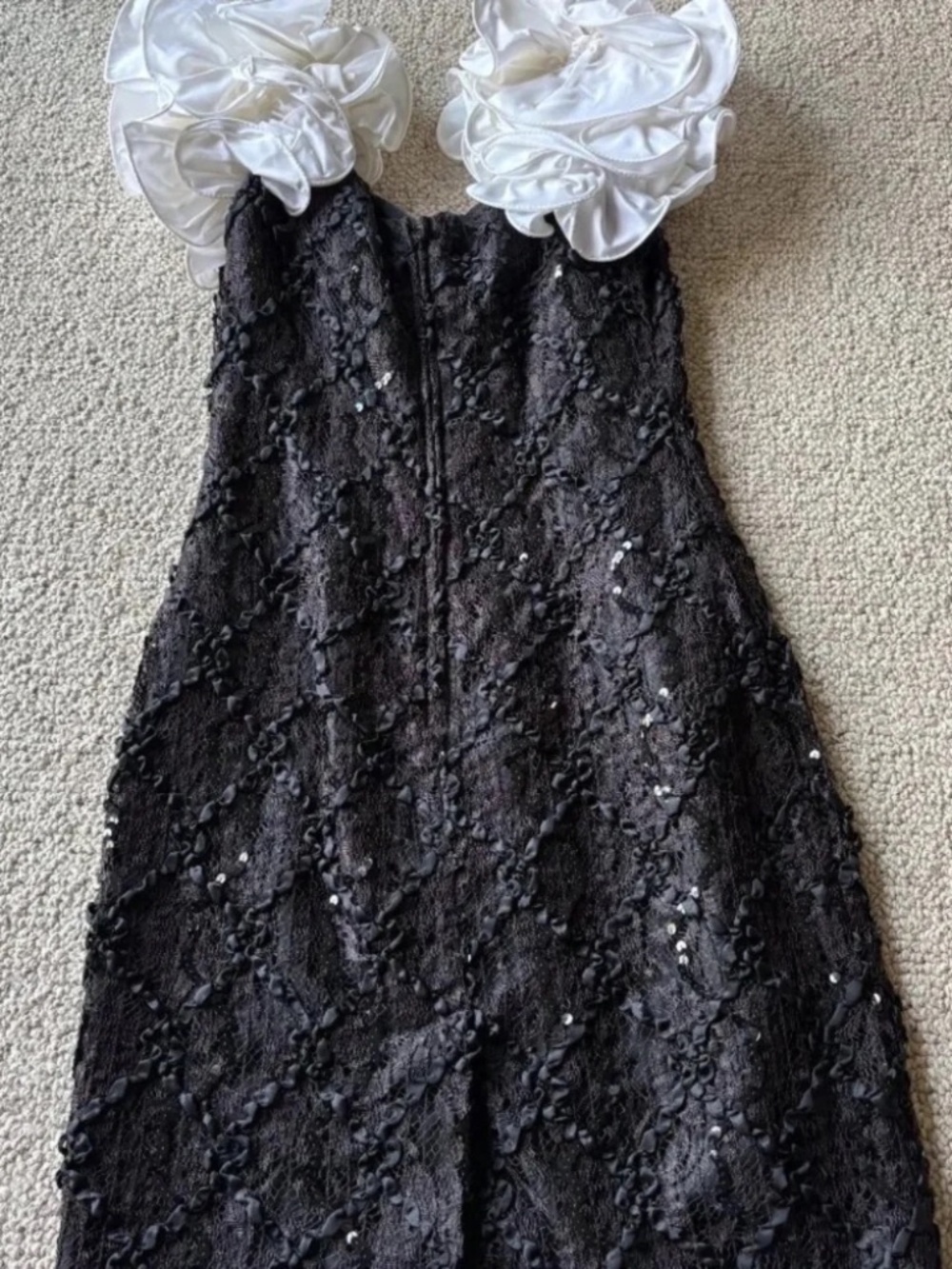 Susan Roselli Vijack Black Sequin Cocktail Dress 4 Rosette Shoulders Pageant - Picture 7 of 10